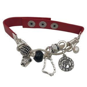 Georgia Bulldogs Slide Charm Faux Leather Strap Snap Bracelet